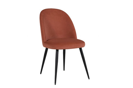 Coral Velvet Fabric Dining Chair Black Metal Legs