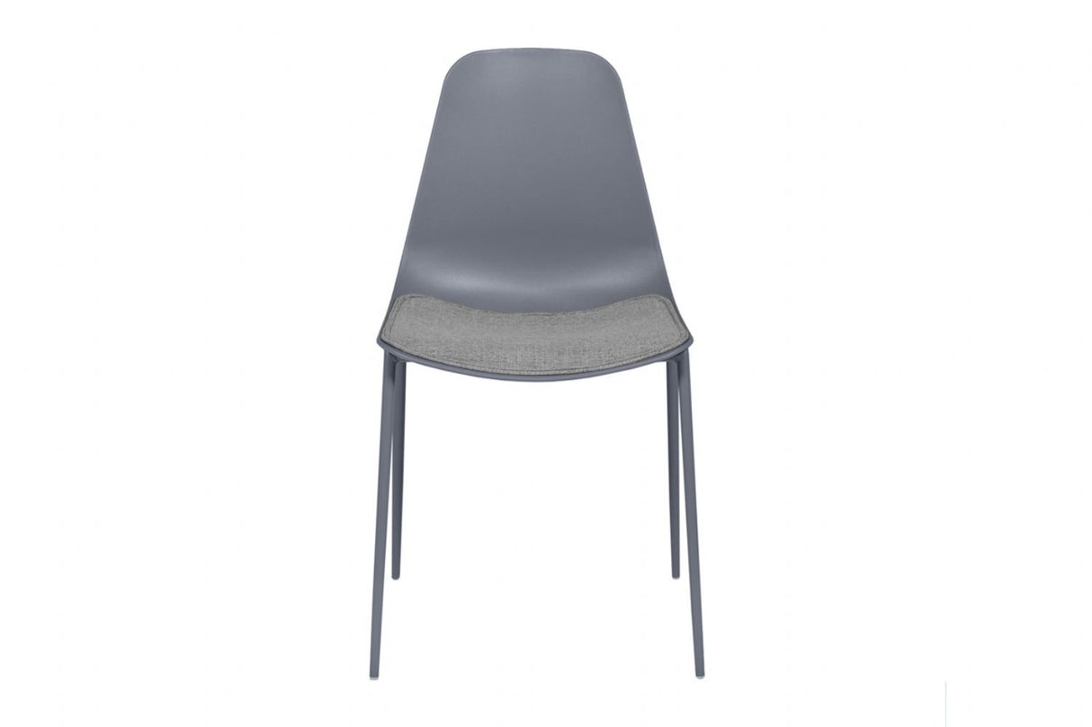 Modern Grey Dining Chair with Fabric Padded Seat and Metal Legs