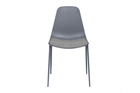 Modern Grey Dining Chair with Fabric Padded Seat and Metal Legs