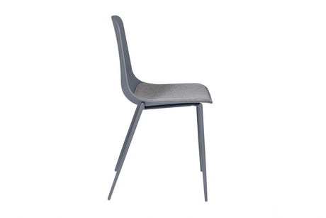 Grey Moulded Seat Dining Chair Fabric Padded Seat Metal Legs