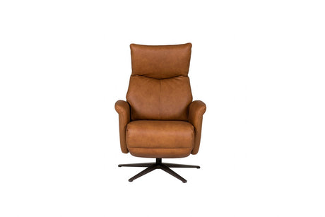 Tan Brown Leather Electric Reclining Swivel Relaxer Armchair