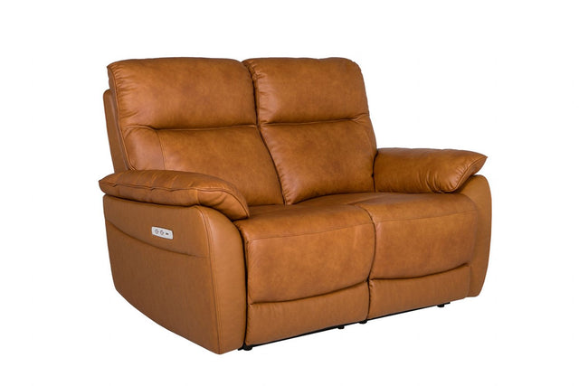 Tan Brown Leather 2 Seater Electric Recliner Sofa