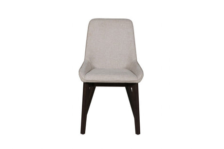 Natural Fabric Padded Dining Chair with Wooden Legs