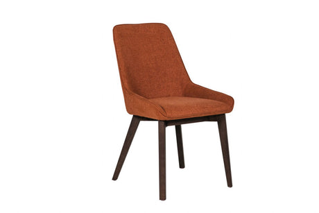 Rust Orange Fabric Dining Chair with Dark Wood Legs