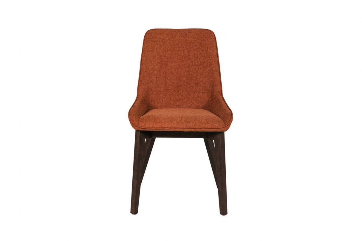 Rust Orange Fabric Dining Chair with Dark Wood Legs