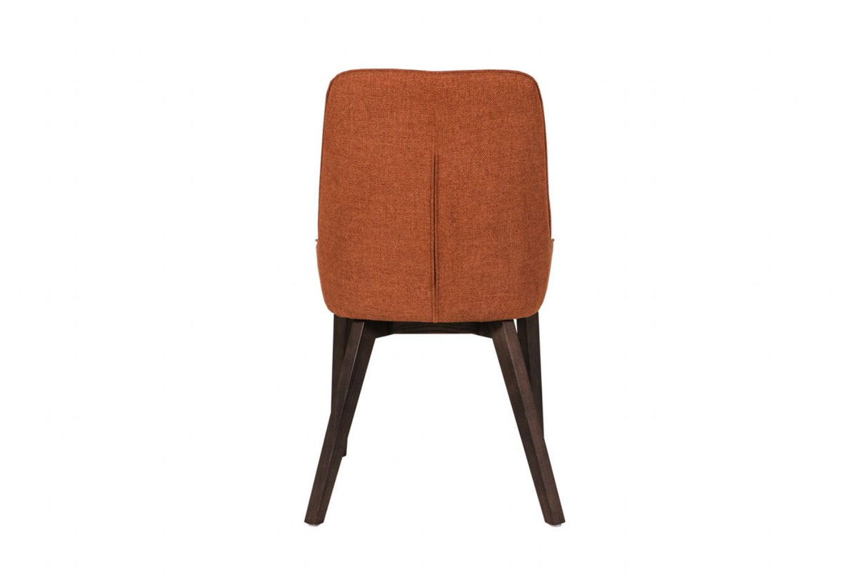 Rust Orange Fabric Dining Chair with Dark Wood Legs