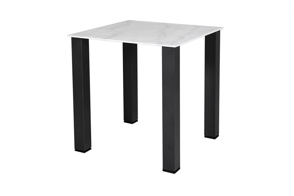 White Glass 75cm Square Dining Table Black Legs