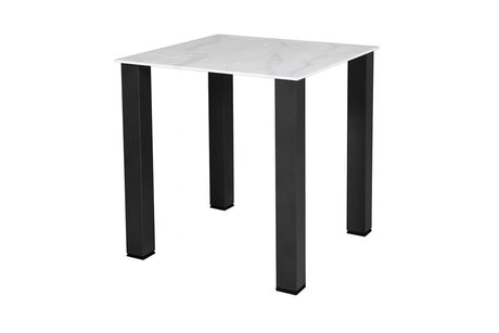 White Glass 75cm Square Dining Table Black Legs