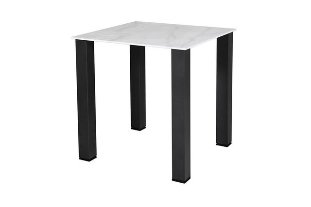 White Glass 75cm Square Dining Table Black Legs