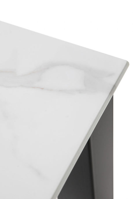 White Glass 75cm Square Dining Table Black Legs