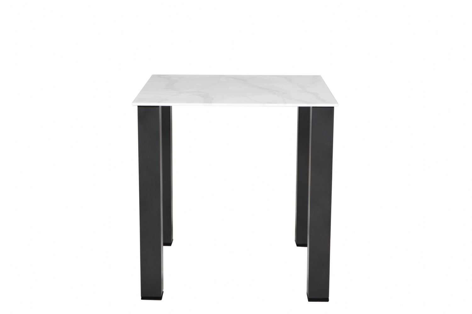 White Glass 75cm Square Dining Table Black Legs