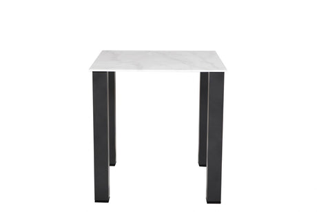 White Glass 75cm Square Dining Table Black Legs