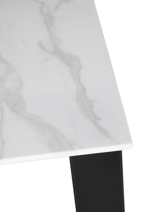 White Glass 75cm Square Dining Table Black Legs