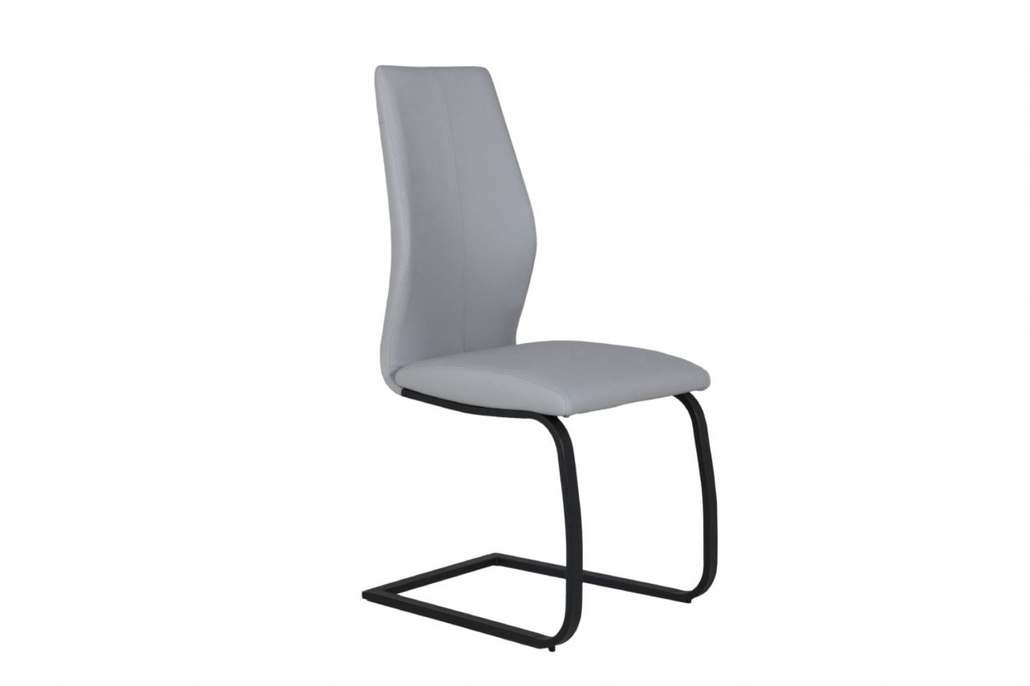 Putty Grey Leather Dining Chair Black Cantilever Metal Legs