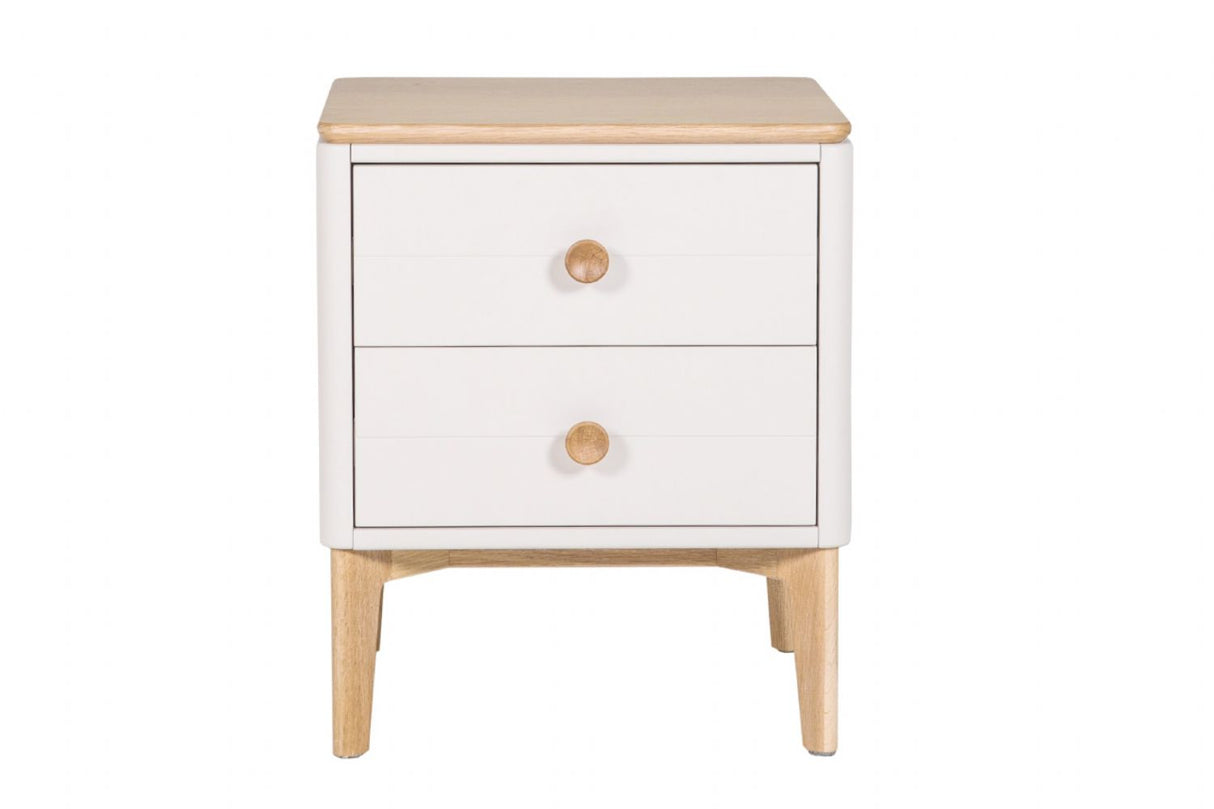 Modern Taupe Oak Veneer 2 Drawer Bedside Cabinet with Soft Close Drawers