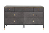 Art Deco Ribbed Brown 7 Drawer Dressing Chest in Brushed Gold Detailing