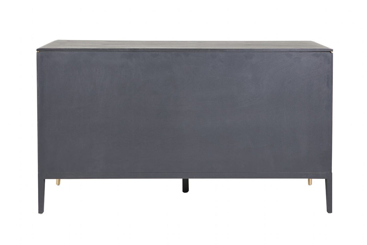 Art Deco Ribbed Brown 7 Drawer Dressing Chest in Brushed Gold Detailing