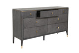 Art Deco Ribbed Brown 7 Drawer Dressing Chest in Brushed Gold Detailing
