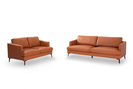 Tan Leather Effect 2 Seater Sofa with Loose Cushions