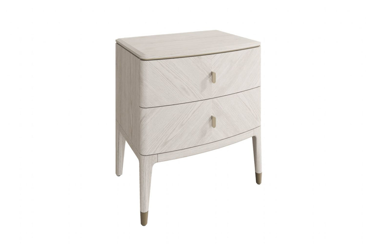 Stone Wooden 2 Drawer Bedside Table with Gold Handles