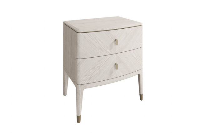 Stone Wooden 2 Drawer Bedside Table with Gold Handles