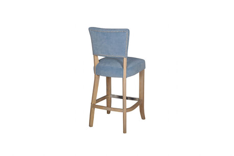 Light Blue Velvet Fabric Bar Chair Padded Seat