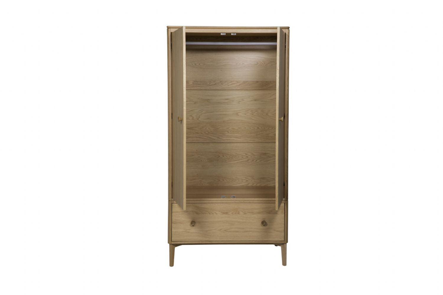 Natural Oak Wooden Double Wardrobe with Bottom Drawer