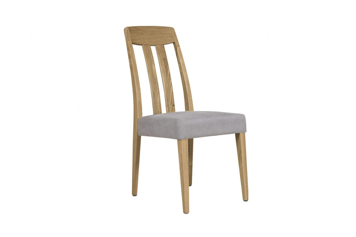 Oak Natural Slat Back Dining Chair Grey Padded Seat