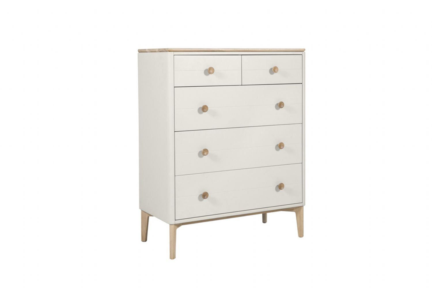 Taupe Wooden Chest 5 Drawers Oak Top and Legs