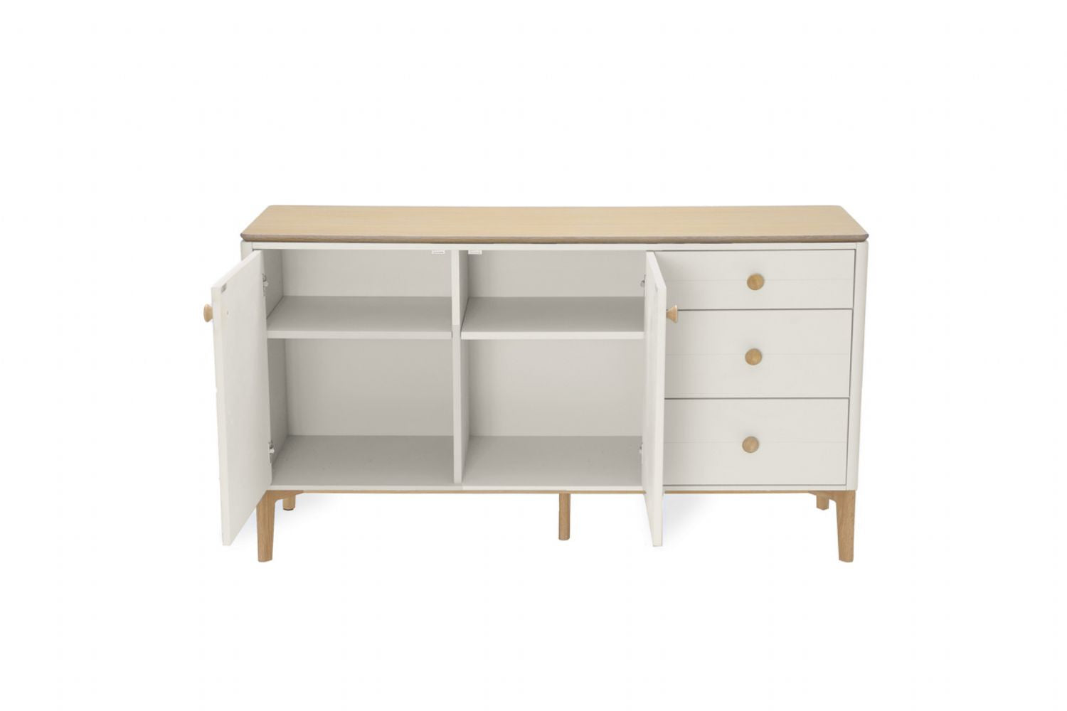 Scandi Taupe and Oak Large 2 Door 3 Drawer Sideboard