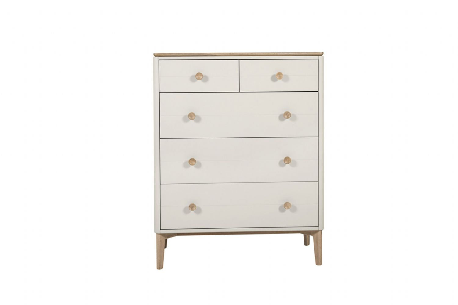 Taupe Wooden Chest 5 Drawers Oak Top and Legs