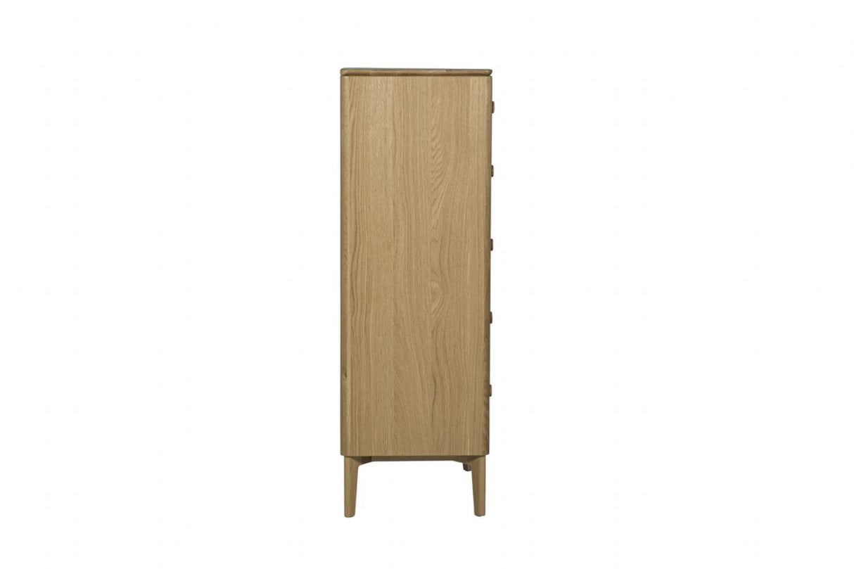 Modern Natural Oak Tall 5 Drawer Chest and Pin Style Legs