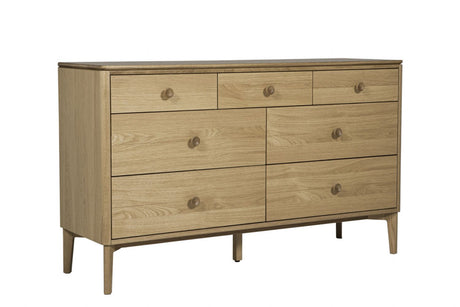 Modern Natural Oak Wide 7 Drawer Chest with Curved Edges