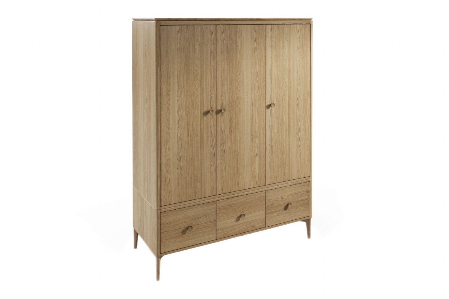 Natural Oak Large 3 Door 3 Drawer Triple Wardrobe