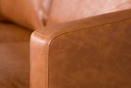 Tan Leather Effect 2 Seater Sofa with Loose Cushions