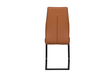 Tan Brown Leather Dining Chair Black Cantilever Metal Legs