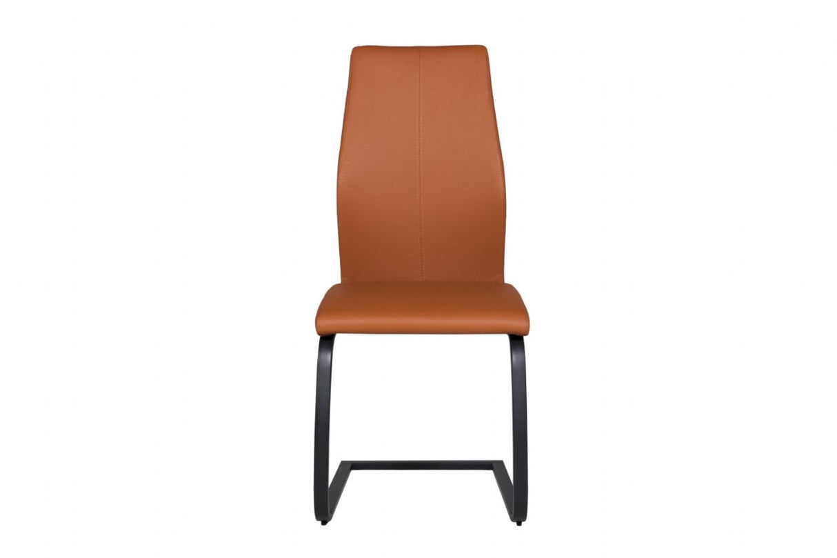 Tan Brown Leather Dining Chair Black Cantilever Metal Legs