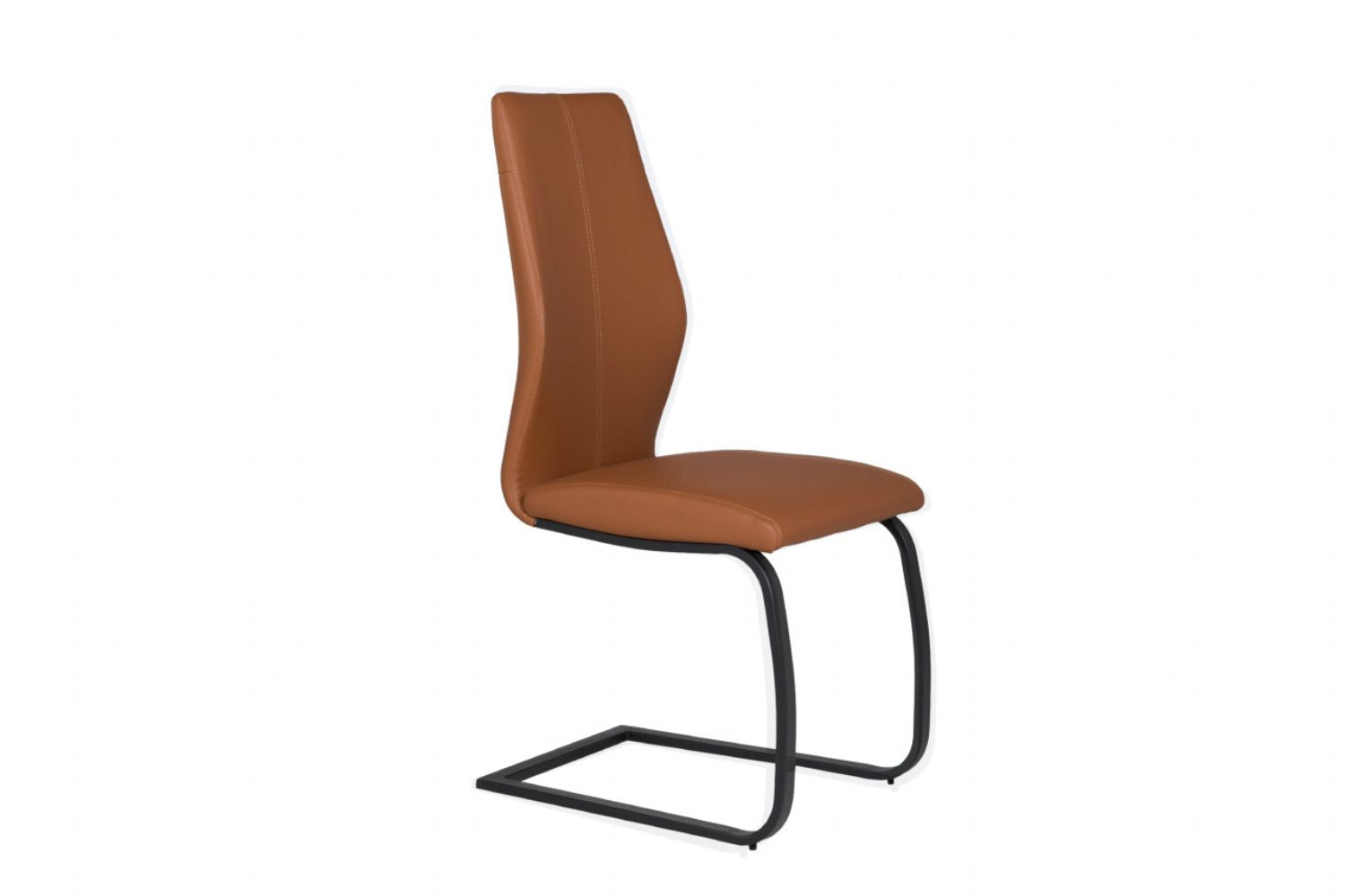 Tan Brown Leather Dining Chair Black Cantilever Metal Legs