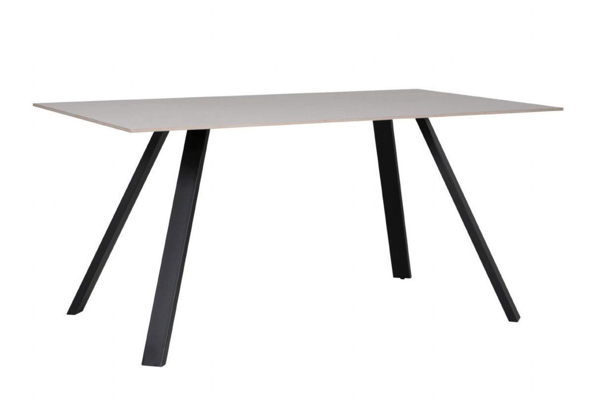 Grey Rectangular 160cm Dining Table Black Metal Legs