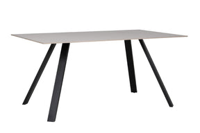 Grey Rectangular 160cm Dining Table Black Metal Legs