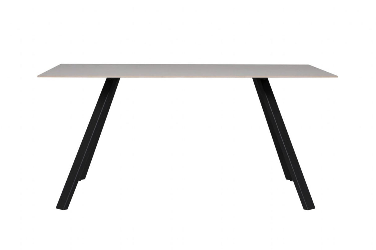Grey Rectangular 160cm Dining Table Black Metal Legs