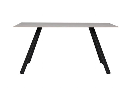 Grey Rectangular 160cm Dining Table Black Metal Legs