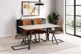 Grey Rectangular 160cm Dining Table Black Metal Legs