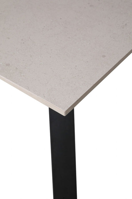 Grey Rectangular 160cm Dining Table Black Metal Legs