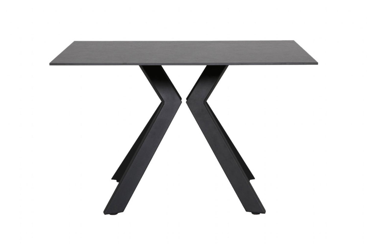 Black Stone Top 1.2m Rectangular Dining Table Metal Legs