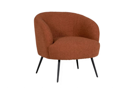 Rust Boucle Textured Fabric Curved Accent Chair Black Legs