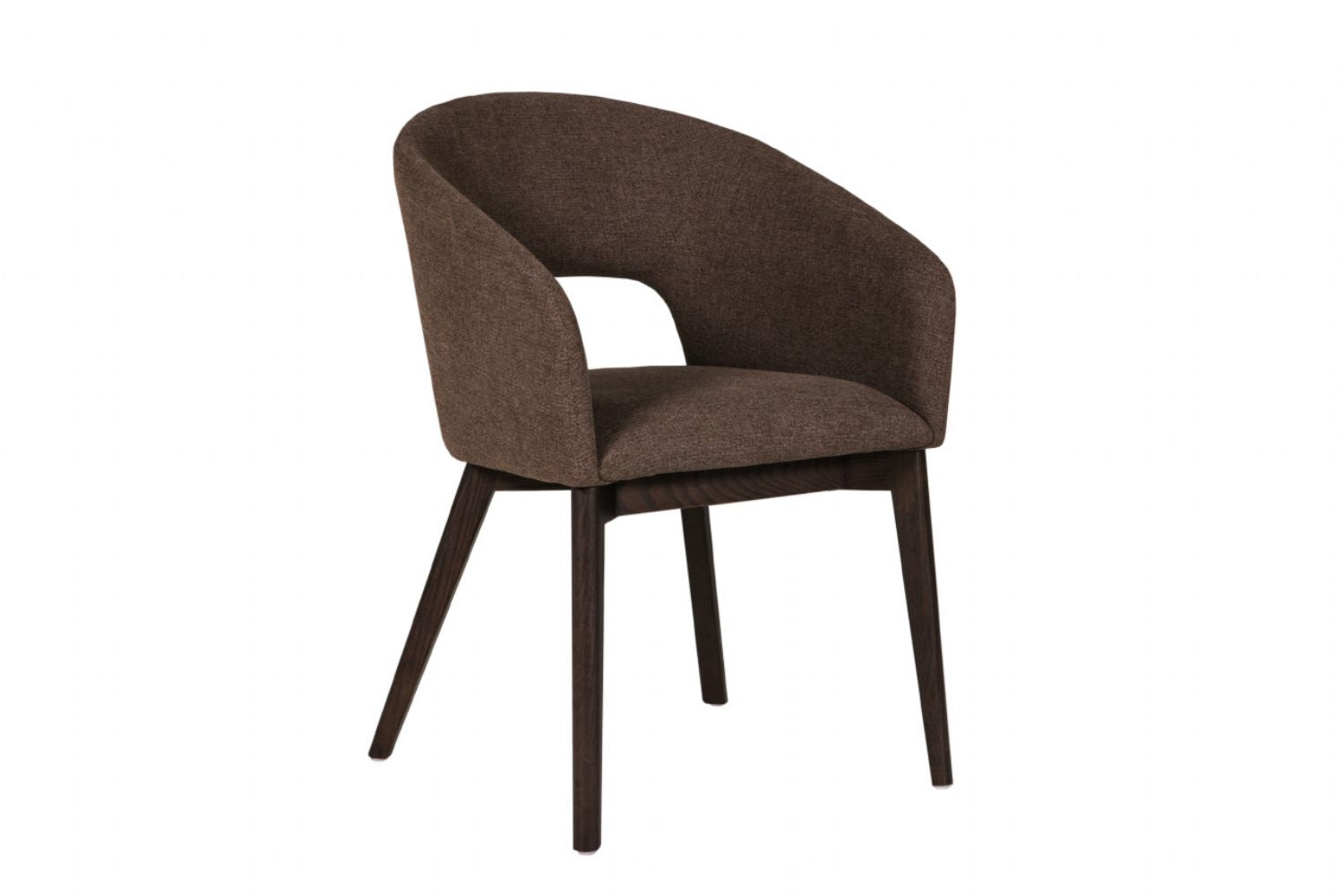 Brown Fabric Upholstered Curved Dining Chair with Walnut Legs
