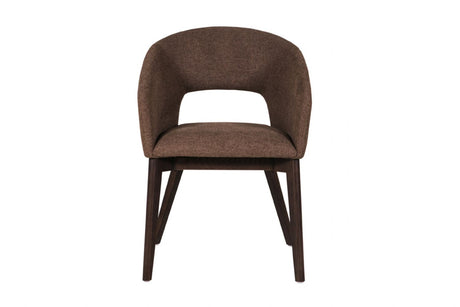 Brown Fabric Upholstered Curved Dining Chair with Walnut Legs