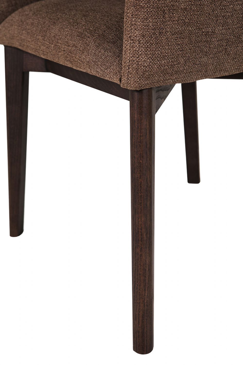 Brown Fabric Upholstered Curved Dining Chair Walnut Legs