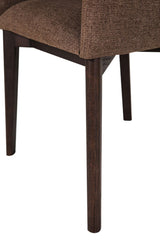 Brown Fabric Upholstered Curved Dining Chair with Walnut Legs
